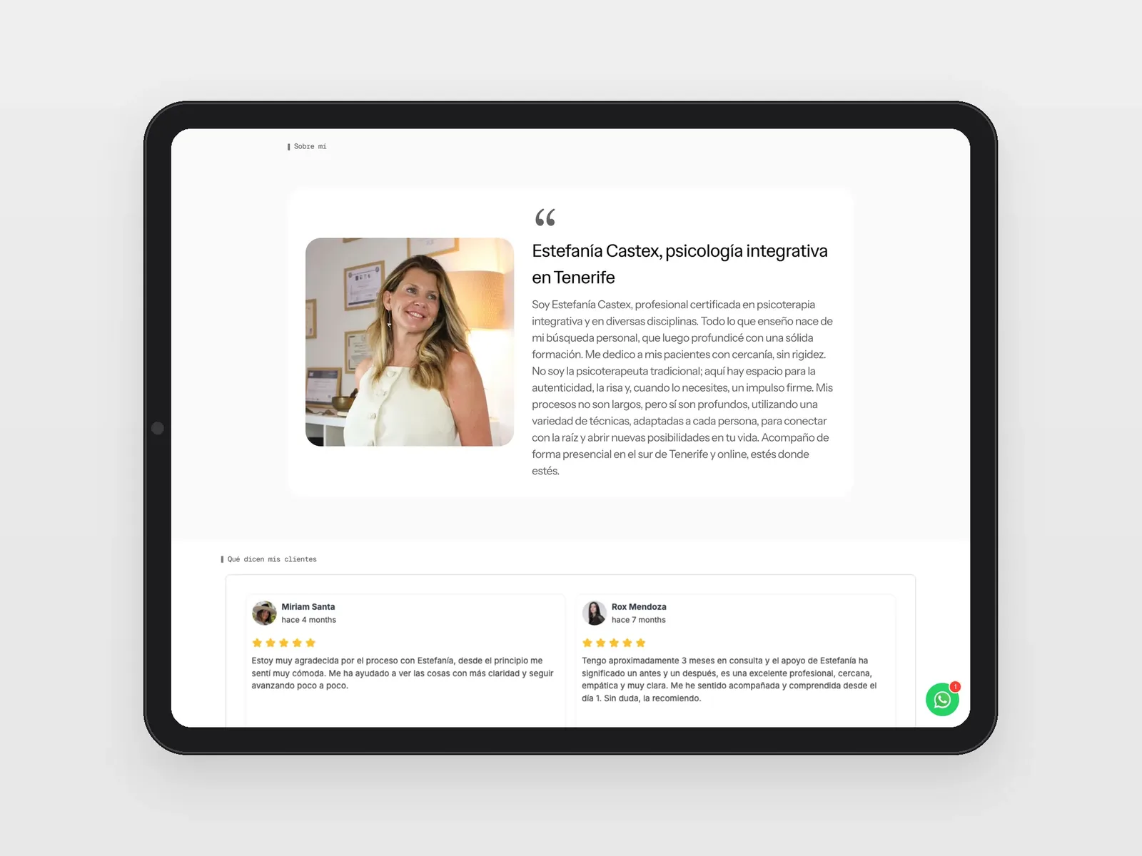 Presentación y reseñas de Google en la web de Estefanía Castex